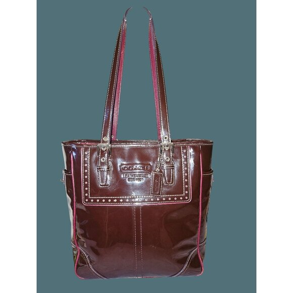 Coach Leatherware Gallery Wingtip Patent Leather Tote/Shoulder Bag -Burgundy - Picture 1 of 16